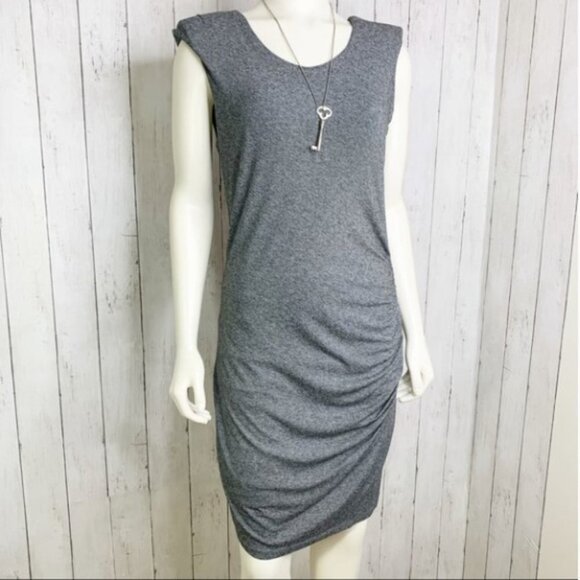 Sandro Heathered Grey Ruched Short Sleeve Jersey Mini  Dress size 8 / L - Picture 11 of 11